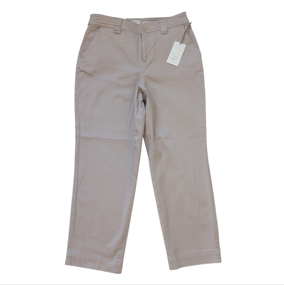 NWT A New Day Stretch High Rise Straight Crop Pants 4R Light Brown Pockets